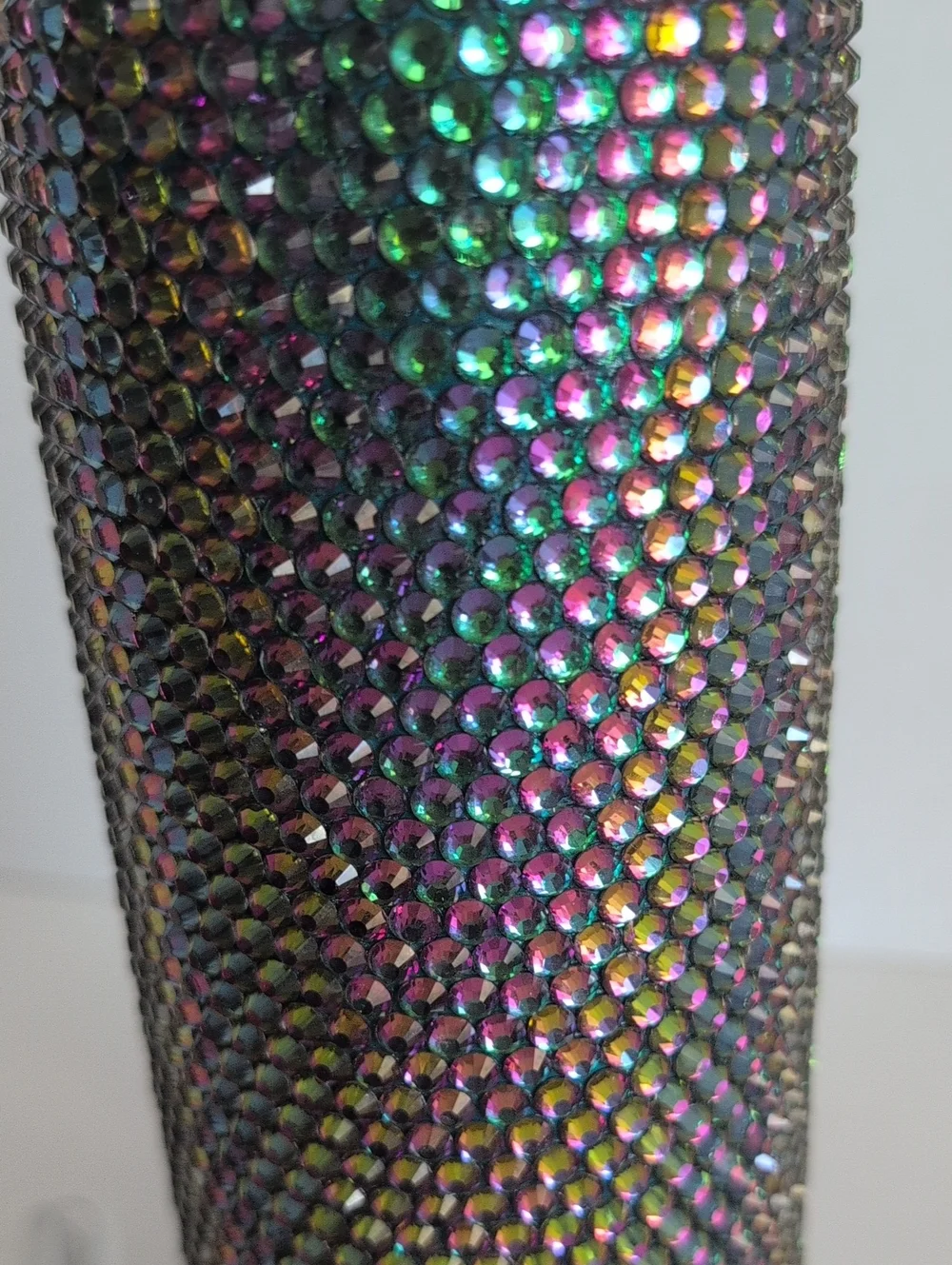 Hand Placed Rhinestone Bling Green Volcano Tumbler Iridescent 22oz